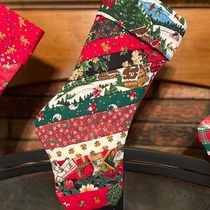 Handmade strip quilt Christmas stocking